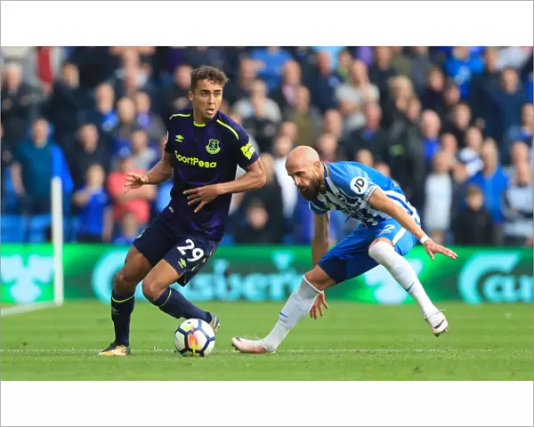 Calvert-Lewin vs Bruno: Intense Battle for Ball in Premier League Match between Brighton and Everton