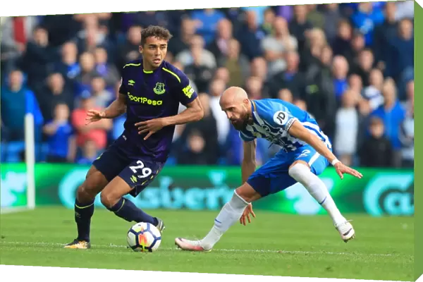 Calvert-Lewin vs Bruno: Intense Battle for Ball in Premier League Match between Brighton and Everton