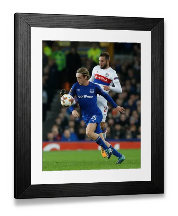 Framed Print : Battle for the Ball: Tom Davies vs. Lucas Tousart in UEFA Europa League Group E - Everton vs. Olympique Lyonnais at Goodison Park