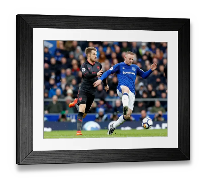 Framed Print : Rooney vs. Ramsey: Intense Battle for the Ball at Goodison Park - Premier League: Everton vs. Arsenal