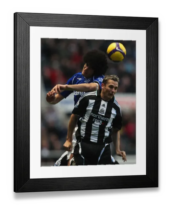 Framed Print : Fellaini vs Lovenkrands: A Battle of Strength and Skill in the 2008-09 Everton vs Newcastle United Barclays Premier League Match