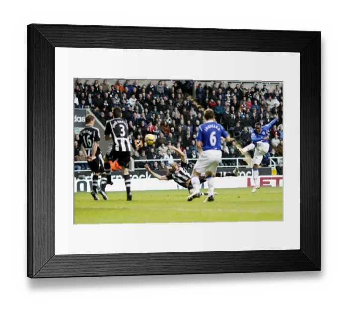 Framed Print : Yobo's Striking Moment: Everton vs. Newcastle United, Barclays Premier League, 2008-09 Season