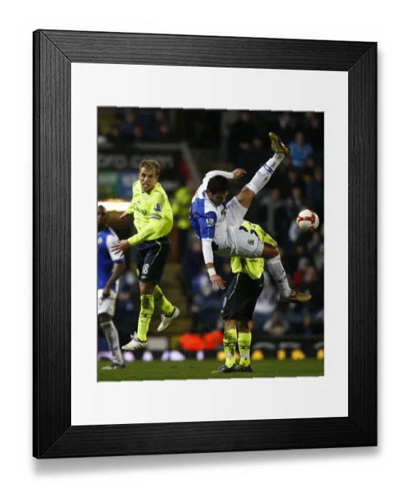 Framed Print : Intense Rivalry: Neville vs Santa Cruz at Ewood Park - Everton vs Blackburn Premier League Clash, 2009