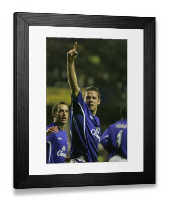 Framed Print : Euphoria Unleashed: James Beattie's Iconic Goal Celebration for Everton FC Framed Print : Euphoria Unleashed: James Beattie's Iconic Goal Celebration for Everton FC