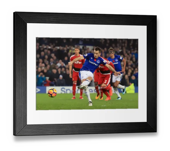 Framed Print : Leighton Baines Scores Penalty: Everton's Third Goal vs. Watford (Premier League 2017-18, Goodison Park) Framed Print : Leighton Baines Scores Penalty: Everton's Third Goal vs. Watford (Premier League 2017-18, Goodison Park)