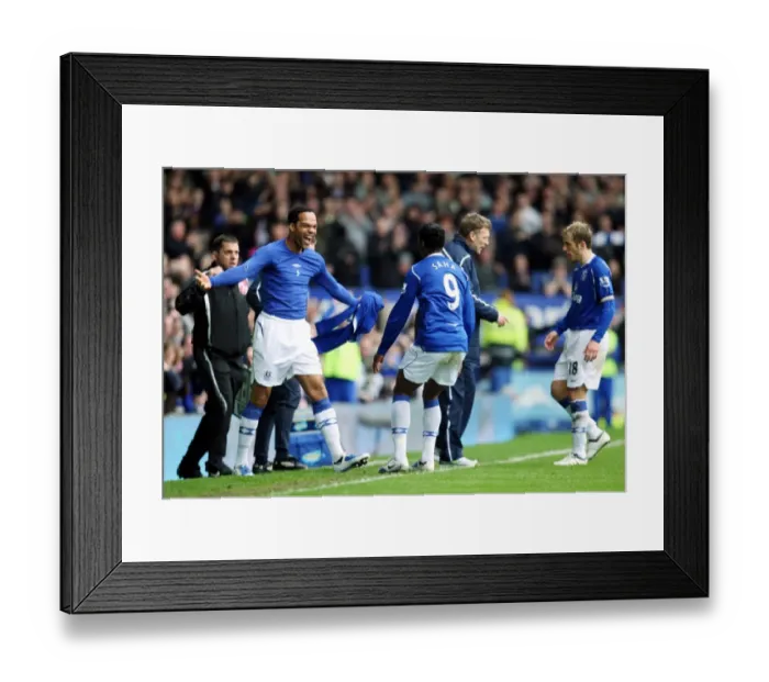 Framed Print : Unstoppable Everton: Saha and Lescott's Euphoric 2-0 Goal Celebration (08 / 09 Premier League)