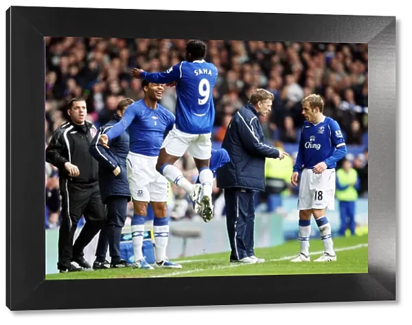 Everton's Saha and Lescott: Unstoppable Duo Celebrates 2-0 Goal Against West Brom in 2008-09 Premier League