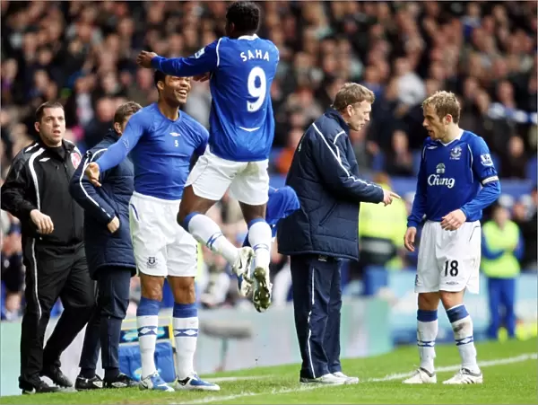 Everton's Saha and Lescott: Unstoppable Duo Celebrates 2-0 Goal Against West Brom in 2008-09 Premier League
