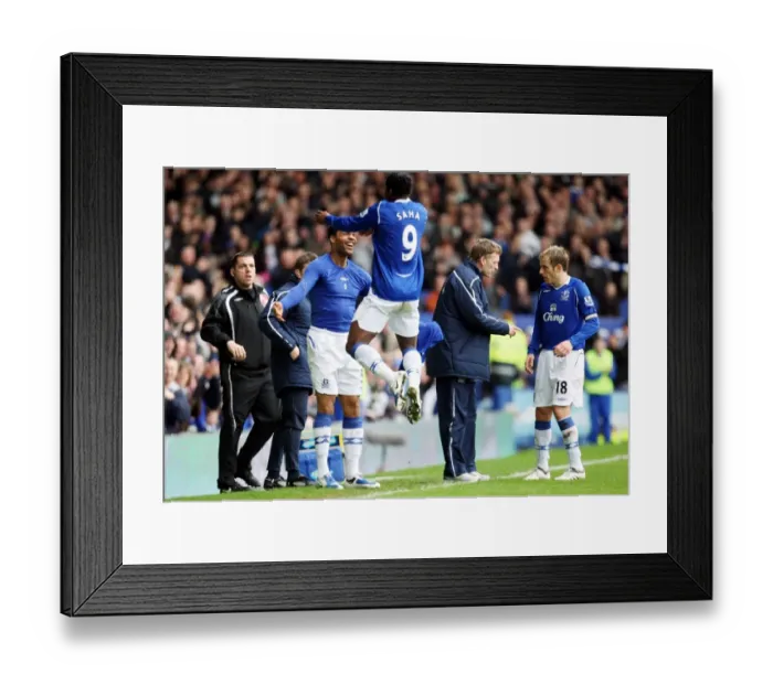 Framed Print : Everton's Saha and Lescott: Unstoppable Duo Celebrates 2-0 Goal Against West Brom in 2008-09 Premier League Framed Print : Everton's Saha and Lescott: Unstoppable Duo Celebrates 2-0 Goal Against West Brom in 2008-09 Premier League