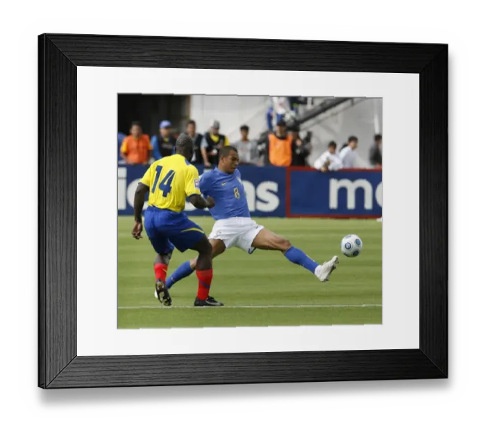 Framed Print : Ecuadors Castillo fights for ball with Brazils Silva during their 2010 World Cup qualifying soccer match in Quito Framed Print : Ecuadors Castillo fights for ball with Brazils Silva during their 2010 World Cup qualifying soccer match in Quito
