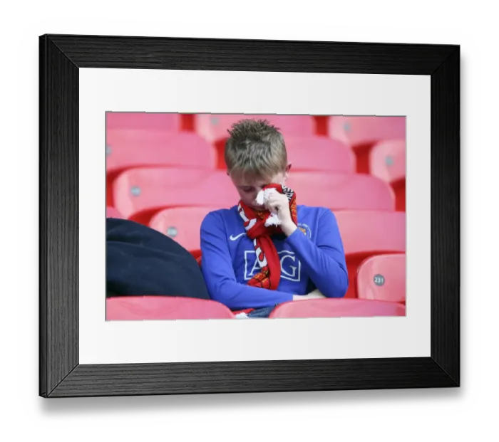 Framed Print : Dejected Manchester United Fan at Wembley: Everton FC Beats Manchester United in FA Cup Semi-Final Framed Print : Dejected Manchester United Fan at Wembley: Everton FC Beats Manchester United in FA Cup Semi-Final