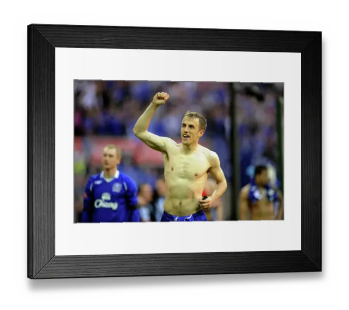Framed Print : Everton's Phil Neville: FA Cup Semi-Final Victory Celebration vs. Manchester United at Wembley Stadium (04 / 19 / 09)