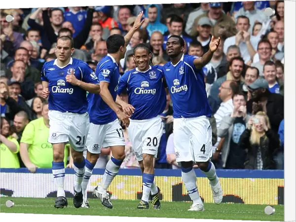 Everton Celebrates: Yobo Scores the Second Goal vs. West Ham, Premier League 2009