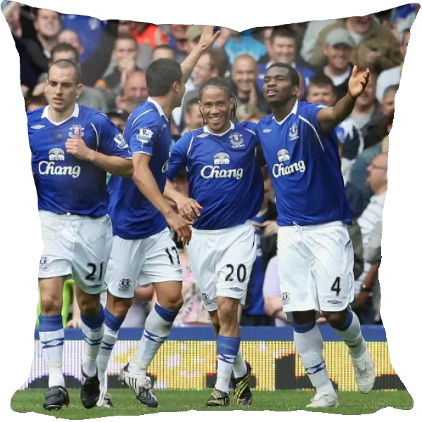 Everton Celebrates: Yobo Scores the Second Goal vs. West Ham, Premier League 2009