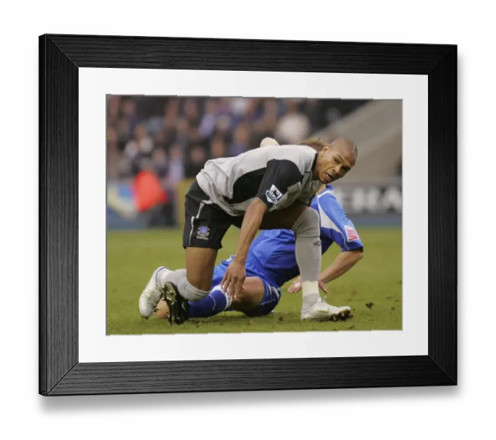 Framed Print : Marcus Bent Foul: Everton Football Club's Star Forced to the Ground