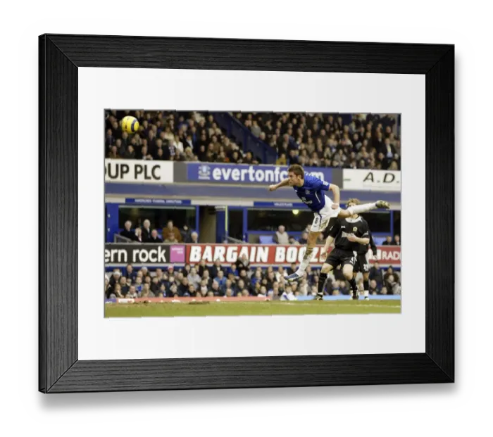 Framed Print : James Beattie's Thundering Header for Everton: A Glorious Goal Framed Print : James Beattie's Thundering Header for Everton: A Glorious Goal