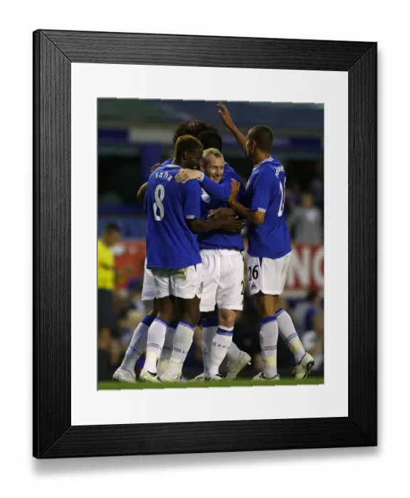 Framed Print : Everton's Louis Saha Scores Historic Goal in Europa League Play-offs vs. SK Sigma Olomouc