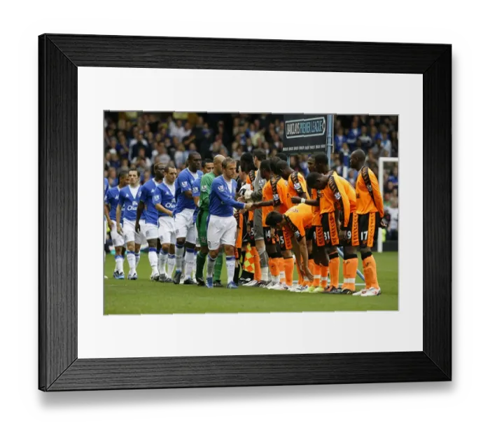 Framed Print : Everton vs. Wigan Athletic: Unity Before Battle - Pre-Match Handshake at Goodison Park, Barclays Premier League Framed Print : Everton vs. Wigan Athletic: Unity Before Battle - Pre-Match Handshake at Goodison Park, Barclays Premier League