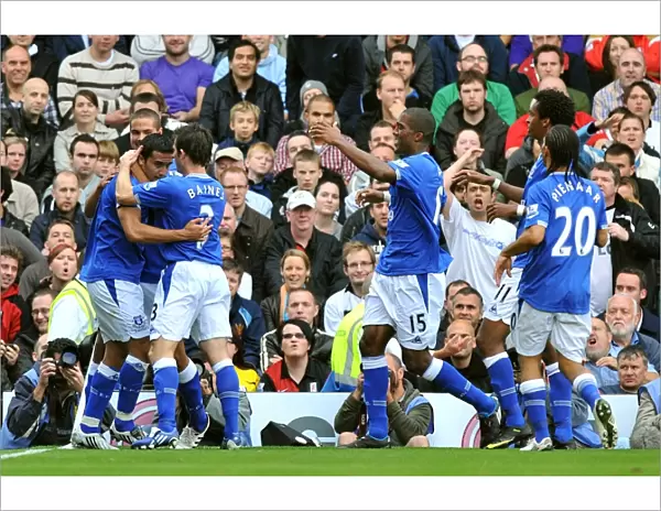 Everton's Tim Cahill Scores First Goal: Celebration at Craven Cottage (Fulham vs. Everton, Barclays Premier League)