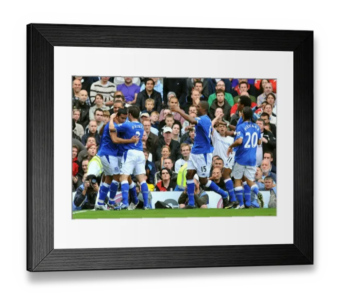 Framed Print : Everton's Tim Cahill Scores First Goal: Celebration at Craven Cottage (Fulham vs. Everton, Barclays Premier League) Framed Print : Everton's Tim Cahill Scores First Goal: Celebration at Craven Cottage (Fulham vs. Everton, Barclays Premier League)