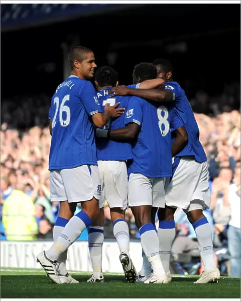Everton's Louis Saha Scores First Goal Against Blackburn Rovers at Goodison Park - Premier League Soccer: Team Celebration