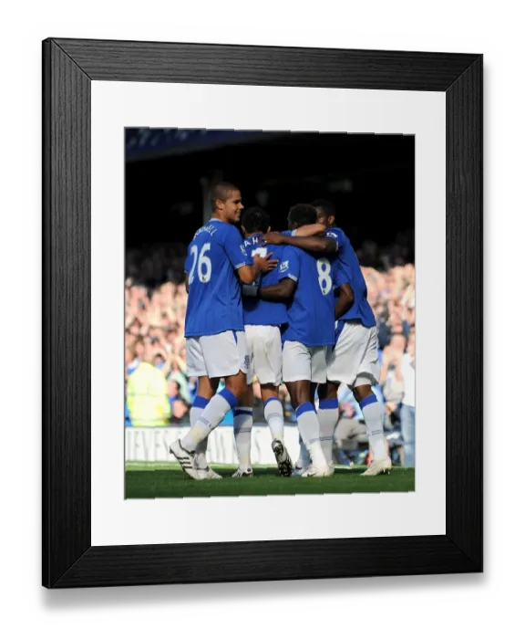 Framed Print : Everton's Louis Saha Scores First Goal Against Blackburn Rovers at Goodison Park - Premier League Soccer: Team Celebration