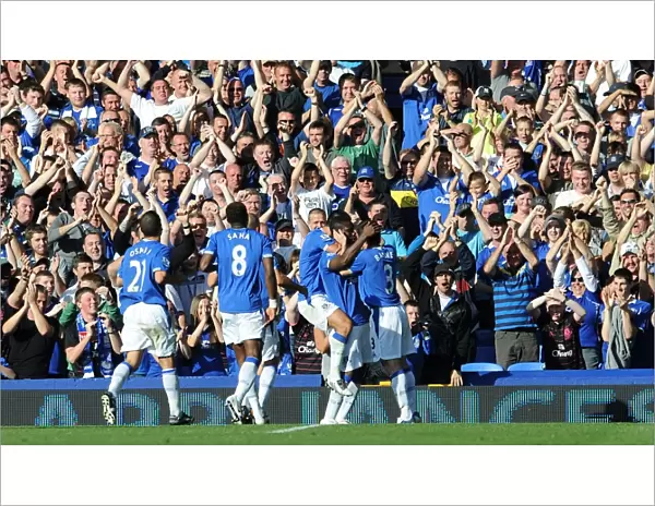 Everton's Joseph Yobo in Triumph: The Thrilling Moment of His Third Goal Against Blackburn Rovers at Goodison Park (Barclays Premier League)