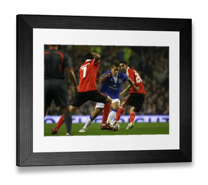 Framed Print : Rodwell's Intense Battle: Everton's Jack Battles Cardozo and Di Maria in UEFA Europa League Clash