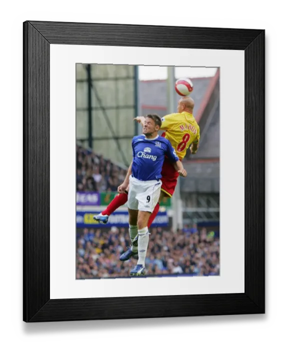 Framed Print : James Beattie: Fighting for Heading Supremacy with Everton FC