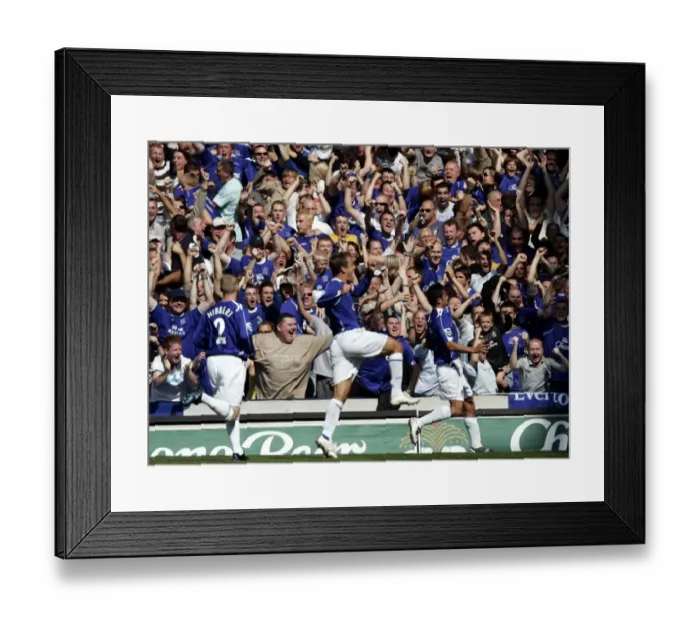 Framed Print : Tim Cahill's Euphoric Goal Celebration: Everton vs. Liverpool