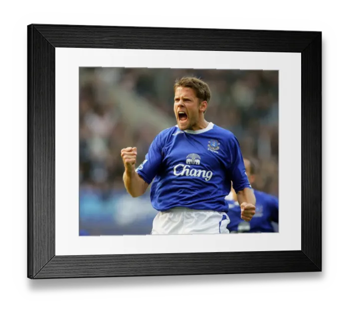 Framed Print : Euphoria Unleashed: James Beattie's Iconic Goal Celebration for Everton FC Framed Print : Euphoria Unleashed: James Beattie's Iconic Goal Celebration for Everton FC