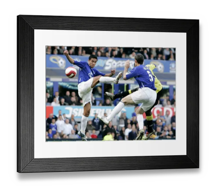 Framed Print : Everton v Manchester City Manchester Citys Micah Richards scores their first goal