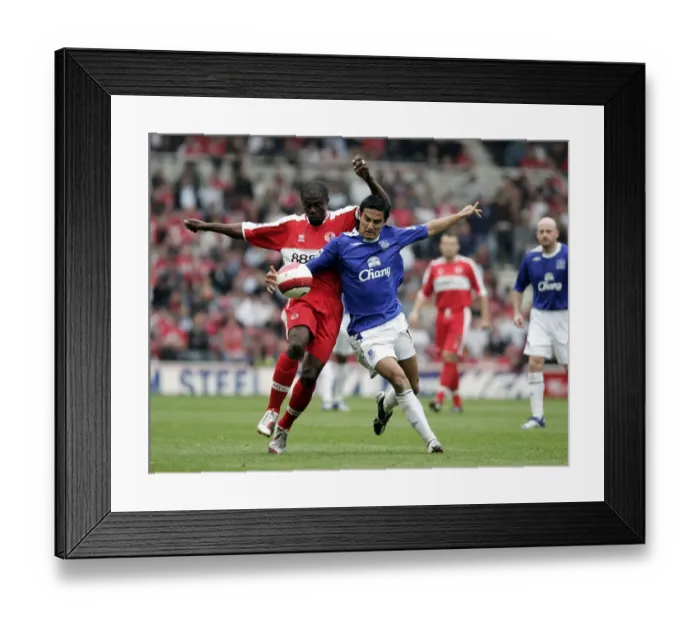Framed Print : The Riverside Stadium - Middlesbroughs George Boateng and Evertons Tim Cahill in action