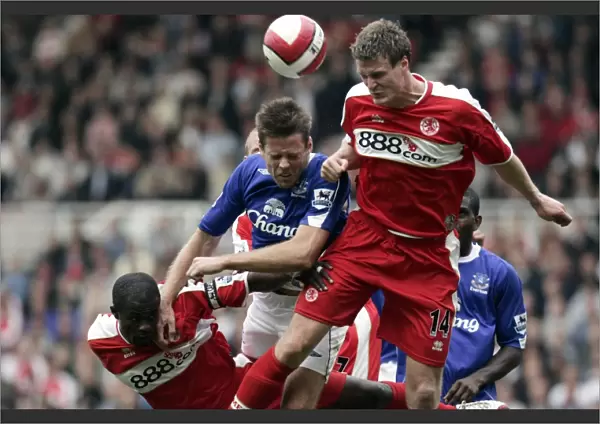 The Riverside Stadium -Middlesbroughs Robert Huth and Evertons James Beattie in action