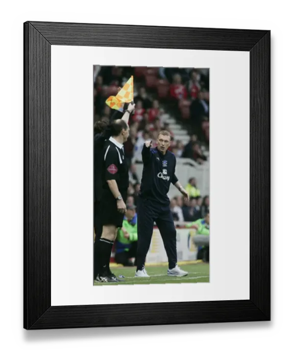 Framed Print : The Riverside Stadium - Everton manager David Moyes argues with linesman decision