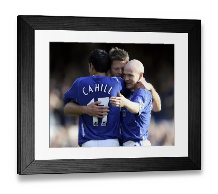 Framed Print : Everton's Double Delight: Beattie, Cahill, and Johnson Celebrate Goals vs. Sheffield United (October 21, 2006) Framed Print : Everton's Double Delight: Beattie, Cahill, and Johnson Celebrate Goals vs. Sheffield United (October 21, 2006)