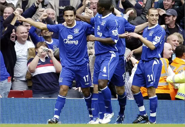 Arsenal v Everton 28  /  10  /  06 Tim Cahill celebrates scoring the first goal for Everton with team mates