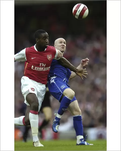 Arsenal v Everton Arsenals Johan Djourou and Evertons Andy Johnson challenge for the ball