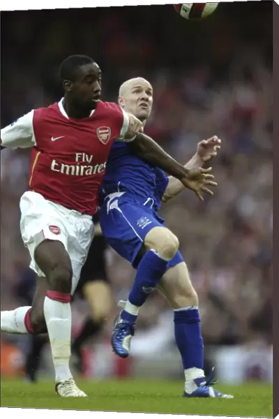 Arsenal v Everton Arsenals Johan Djourou and Evertons Andy Johnson challenge for the ball