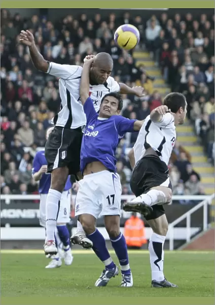 Fulham v Everton 4  /  11  /  06 Zat Knight in action against Tim Cahill