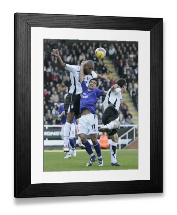 Framed Print : Fulham v Everton 4  /  11  /  06 Zat Knight in action against Tim Cahill
