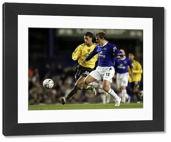 Everton v Arsenal Carling Cup Fourth Round Phil Neville and Jeremie Aliadiere in