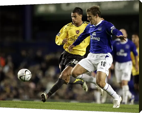 Everton v Arsenal Carling Cup Fourth Round Phil Neville and Jeremie Aliadiere in