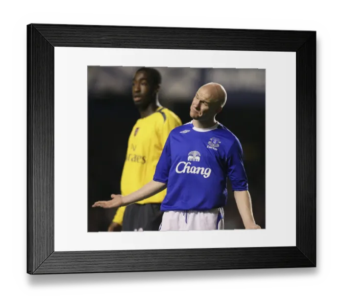 Framed Print : Evertons Johnson gestures during their English League Cup fourth round soccer match against Arsenal