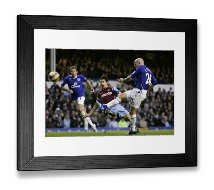 Framed Print : Tense Moment: Lee Carsley's Shot Amidst Ridgewell's Pressure at Goodison Park, Everton vs Aston Villa, FA Barclays Premiership, 11 / 11 / 06 Framed Print : Tense Moment: Lee Carsley's Shot Amidst Ridgewell's Pressure at Goodison Park, Everton vs Aston Villa, FA Barclays Premiership, 11 / 11 / 06