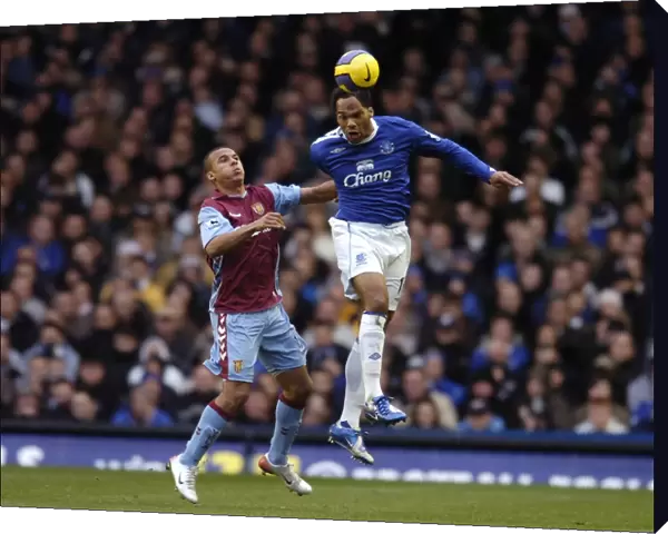 Everton v Aston Villa Joleon Lescott wins a header against Gabriel Agbonlahor
