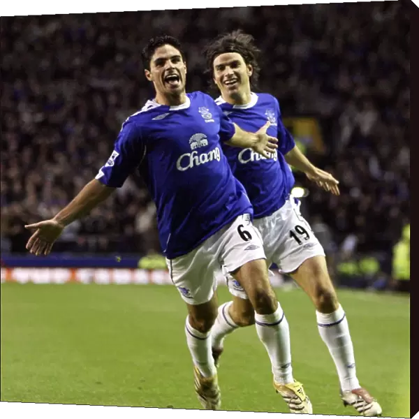 Everton v Bolton Wanderers - Mikel Arteta celebrates after scoring the only goal of the game