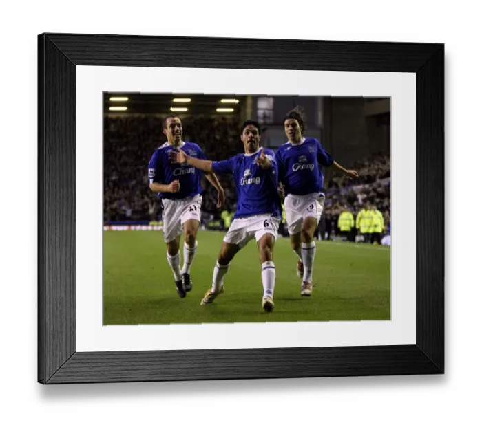 Framed Print : Everton v Bolton - Mikel Arteta celebrates after scoring the only goal of the game Framed Print : Everton v Bolton - Mikel Arteta celebrates after scoring the only goal of the game