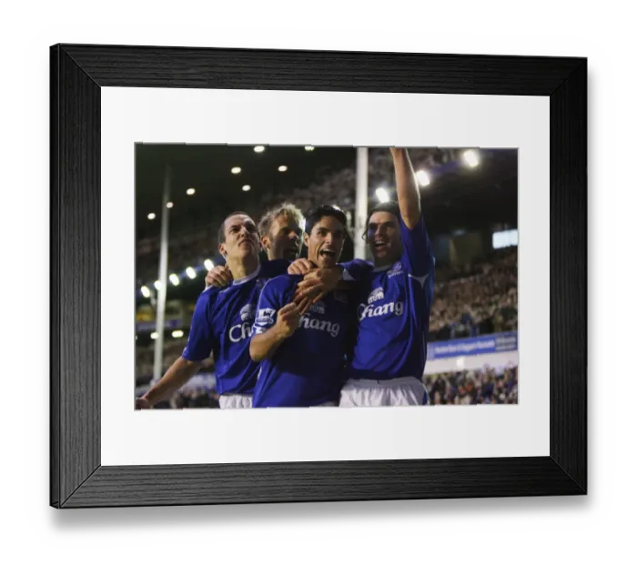 Framed Print : Mikel Arteta's Historic First Goal: Everton vs. Bolton Wanderers, 06 / 07 FA Barclays Premiership - The Triumphant Moment with Nuno Valente and Leon Osman Framed Print : Mikel Arteta's Historic First Goal: Everton vs. Bolton Wanderers, 06 / 07 FA Barclays Premiership - The Triumphant Moment with Nuno Valente and Leon Osman