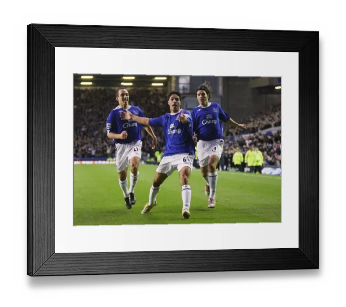Framed Print : Football - Everton v Bolton Wanderers FA Barclays Premiership - Goodison Park - 06 / 07 - 18 / 11 / 06 Evertons Mikel Arteta celebrates after scoring the first goal with Nuno Valente and Leon Osman Mandatory Credit: Action Images / Carl Recine Framed Print : Football - Everton v Bolton Wanderers FA Barclays Premiership - Goodison Park - 06 / 07 - 18 / 11 / 06 Evertons Mikel Arteta celebrates after scoring the first goal with Nuno Valente and Leon Osman Mandatory Credit: Action Images / Carl Recine